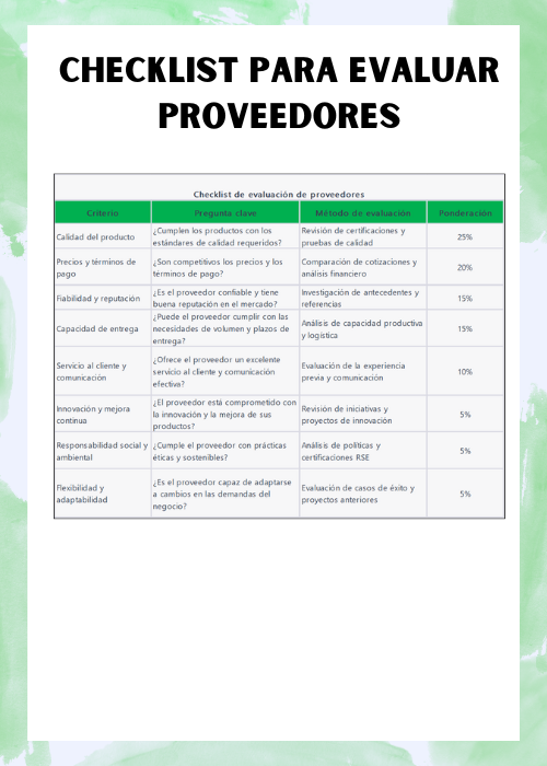 checklist para evaluar proveedores