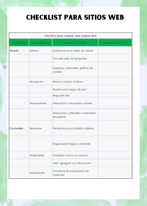 checklist para evaluar una página web