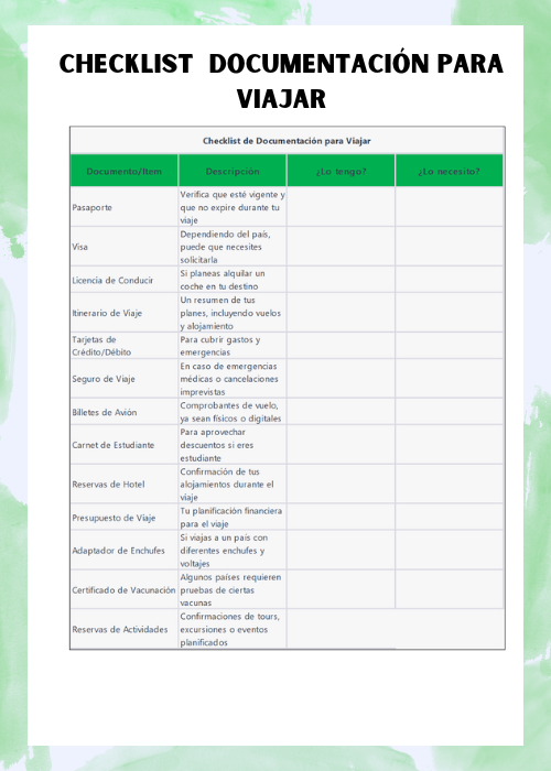 Checklist documentación para viajes