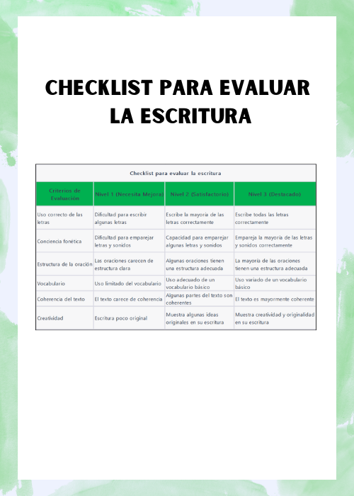 checklist para evaluar la escritura