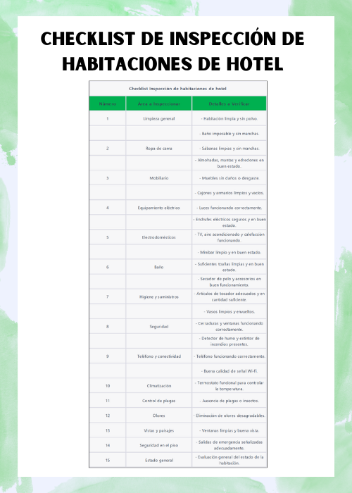 Checklist de inspección de habitaciones de hotel